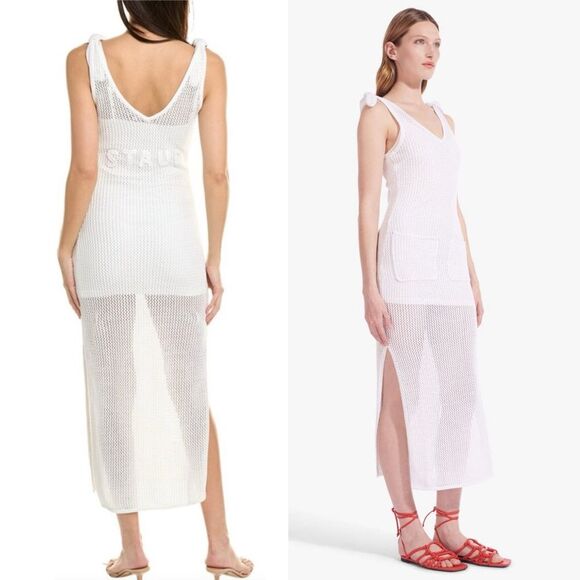 NWT Staud Current Mesh Tie Shoulder Dress in White Size XS - Picture 2 of 9